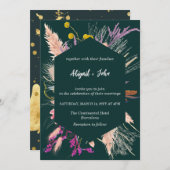 Invitation Fleur séchée Bordure géométrique Fond vert foncé (Devant / Derrière)