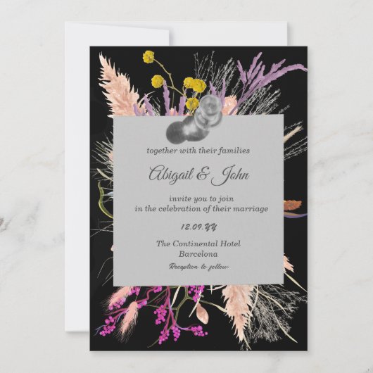 Invitation Fleur séchée/ Mariage noir et blanc (Devant)