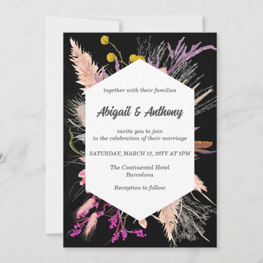 Invitation Fleur séchée/ Mariage noir et blanc (Devant)