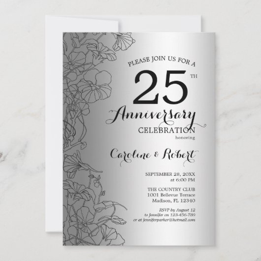 Invitation Fleur Silver Black 25e Anniversaire (Devant)