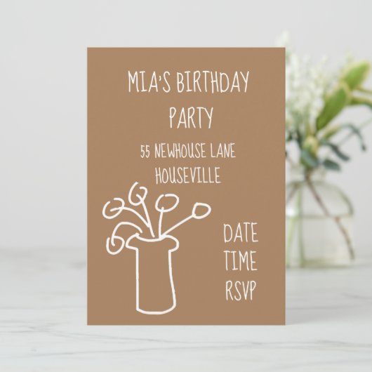 Invitation Fleur simple moderne style boho Party (Debout devant)