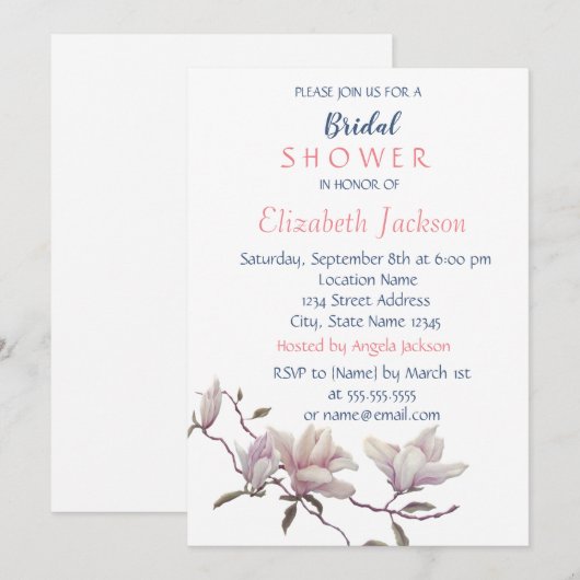 Invitation Fleur Simple, Réception de Mariage Magnolia (Devant / Derrière)