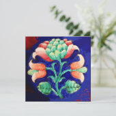 INVITATION FLEUR STYLISÉE / FLEURALE ROSE ROUGE VERT ORANGE B (Debout devant)