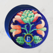 INVITATION FLEUR STYLISÉE / MONOGRAMME DE PIERRES PRÉCIEUSES  (Devant / Derrière)