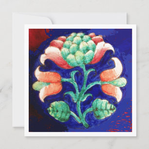 INVITATION FLEUR STYLISÉE/ROSE ROUGE VERT ORANGE BLEU FLORAL