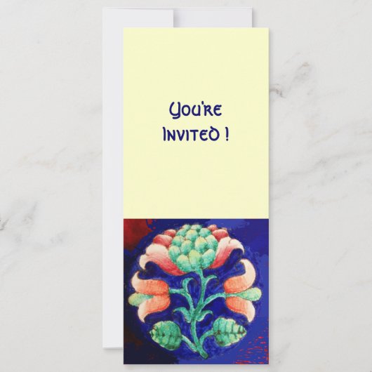 INVITATION FLEUR STYLISÉE/ROSE ROUGE VERT ORANGE BLEU FLORAL (Devant)