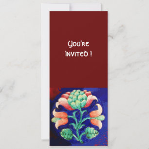 INVITATION FLEUR STYLISÉE/ROSE ROUGE VERT ORANGE BLEU FLORAL