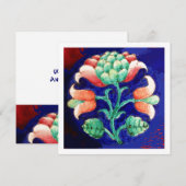 INVITATION FLEUR STYLISÉE/ROSE ROUGE VERT ORANGE BLEU FLORAL (Devant / Derrière)