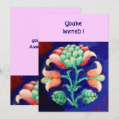 INVITATION FLEUR STYLISÉE/ROSE ROUGE VERT ORANGE BLEU FLORAL (Devant / Derrière)