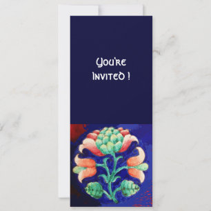 INVITATION FLEUR STYLISÉE/ROSE ROUGE VERT ORANGE BLEU FLORAL