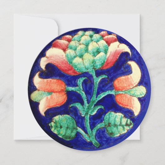 INVITATION FLEUR STYLISÉE/ROSE ROUGE VERT ORANGE BLEU FLORAL (Devant)