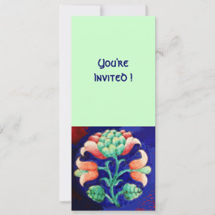 INVITATION FLEUR STYLISÉE/ROSE ROUGE VERT ORANGE BLEU FLORAL