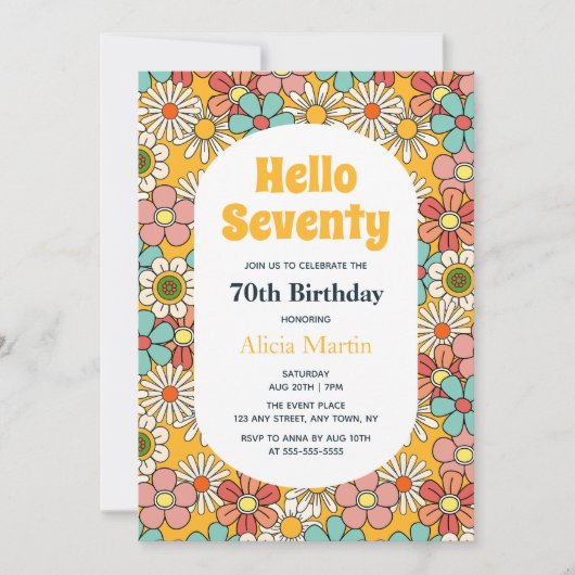 Invitation Fleur Super Hippie Retro Bonjour soixante-dix Anni (Devant)