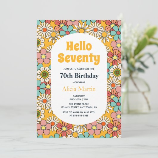 Invitation Fleur Super Hippie Retro Bonjour soixante-dix Anni (Debout devant)