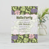 Invitation Fleur Super vintage Bonjour Quarante Anniversaire (Debout devant)