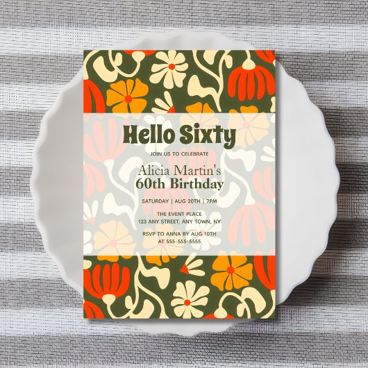 Invitation Fleur Super vintage Bonjour Soixante 60e anniversa