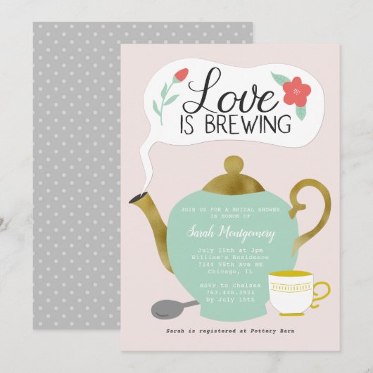 Invitation Fleur Tea Party Fête des mariées L'amour brasse (Devant / Derrière)