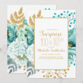 Invitation Fleur Teal Or 100e Anniversaire (Devant / Derrière)