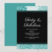 Invitation Fleur Teal White 40 et Fabuleuse Anniversaire (Devant / Derrière)