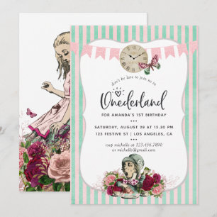 Invitation Fleur tendance vintage Alice au pays des rêves Ann