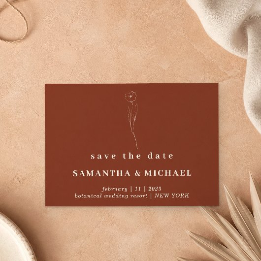 Invitation Fleur Terracotta Simple botanique Save the date