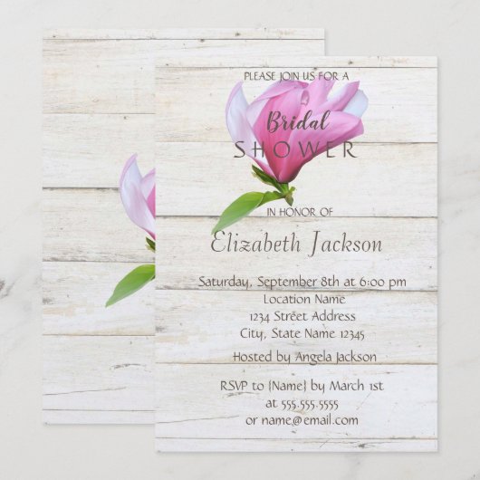 Invitation Fleur, Texture de bois de magnolia Shower de maria (Devant / Derrière)