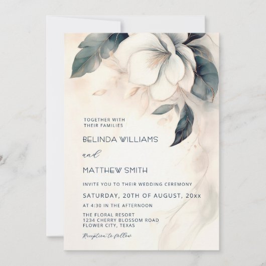 Invitation Fleur tridimensionnelle peinte (Devant)