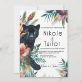 Invitation Fleur tropicale à l'aquarelle et jaguar (Devant)