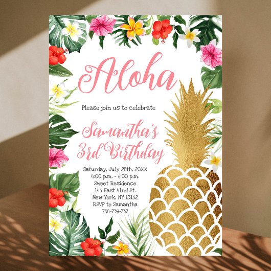 Invitation Fleur tropicale Aloha Anniversaire Luau Hawaiian P
