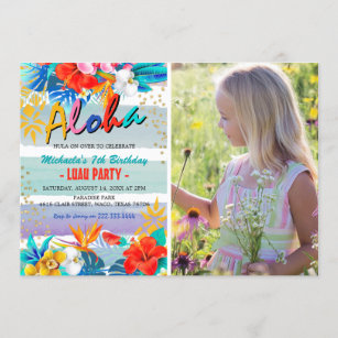 Invitation Fleur tropicale Aloha Luau Photo Anniversaire