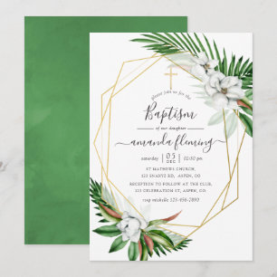 Invitation Fleur tropicale baptême aquarelle