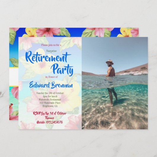 Invitation Fleur tropicale de la fête de la retraite (Devant / Derrière)