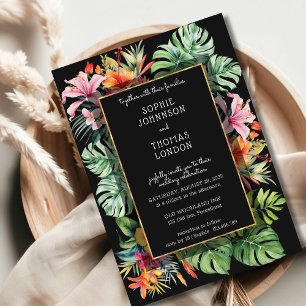 Invitation Fleur tropicale et mariage feuille couleur foncé