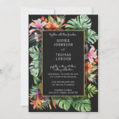 Invitation Fleur tropicale et mariage feuille couleur foncé (Devant)