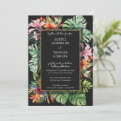 Invitation Fleur tropicale et mariage feuille couleur foncé (Debout devant)