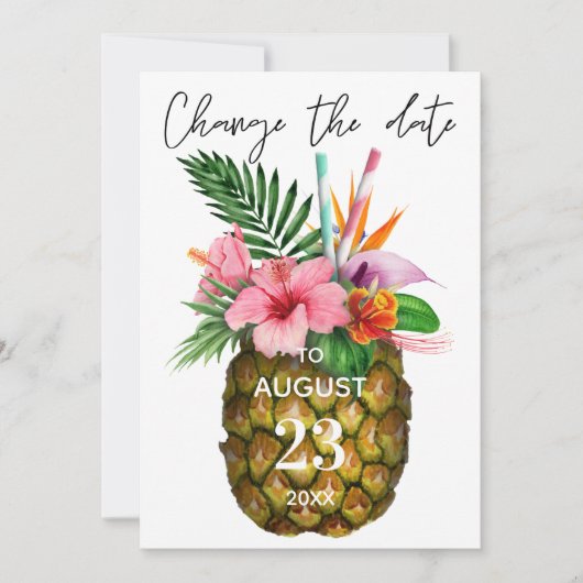 Invitation Fleur tropicale hawaïenne Changer la date d'ananas (Devant)