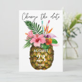 Invitation Fleur tropicale hawaïenne Changer la date d'ananas (Debout devant)