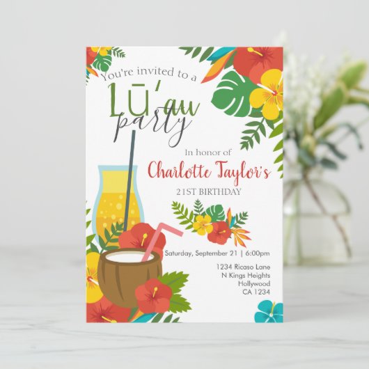 Invitation Fleur tropicale Luau (Debout devant)