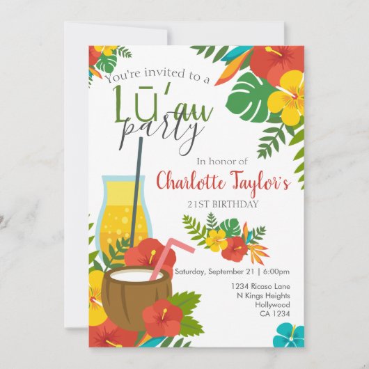 Invitation Fleur tropicale Luau (Devant)