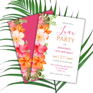 Invitation Fleur tropicale luxuriante Luau Anniversaire Rose
