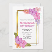 Invitation Fleur tropicale rose Luxe 51e anniversaire (Devant)