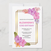 Invitation Fleur tropicale rose Luxe 62e anniversaire (Devant)