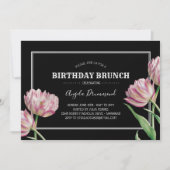 Invitation Fleur Tulip Anniversaire Brunch Noir (Devant)