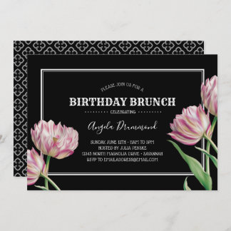 Invitation Fleur Tulip Anniversaire Brunch Noir