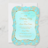 Invitation Fleur turquoise Damask rose Gold fête d'anniversai (Devant)