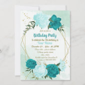 Invitation fleur turquoise vert feuilles anniversaire (Devant)
