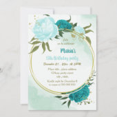 Invitation fleur turquoise vert feuilles anniversaire (Devant)