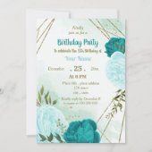 Invitation fleur turquoise vert feuilles anniversaire (Devant)