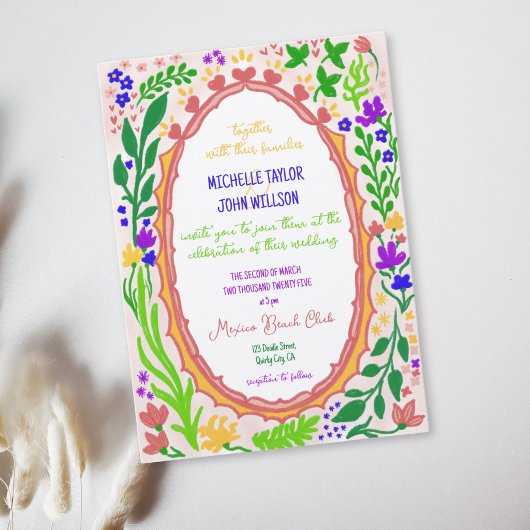 Invitation Fleur Unique Fantaisiste Doodle Dessinée à la Main