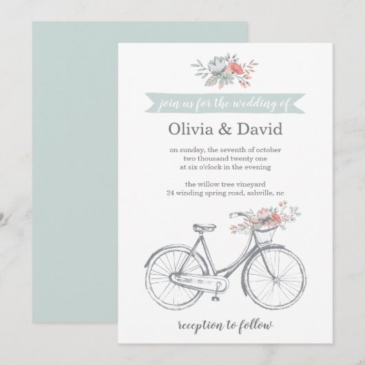 Invitation Fleur Vélo Romantique Printemps Jardin Mariage (Devant / Derrière)